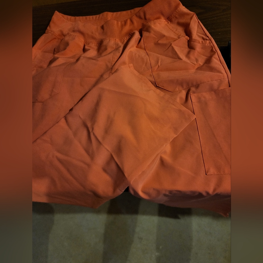 DICKIES SCRUB PANTS, LARGE, PEACH, LIKE NEW, ONE DOT OF INK, LEFT SIDE POCKET - Picture 3 of 4